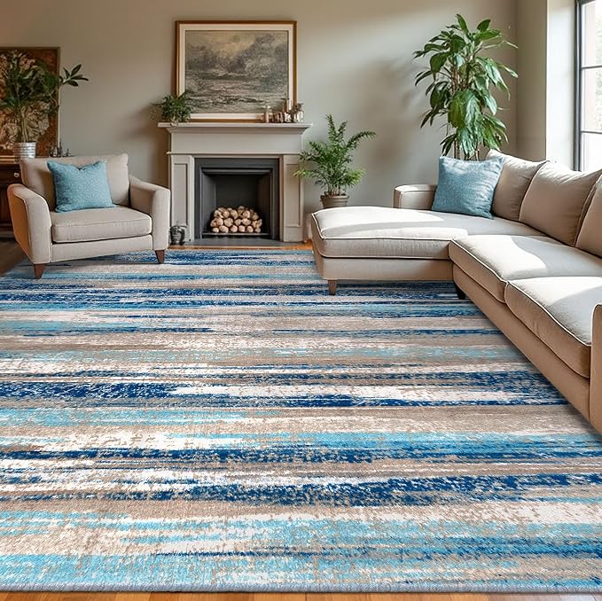 Modern Abstract 9x12 Large Machine Washable Living Room Rug Non-Slip Soft by lansny