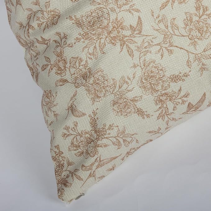 Brown Floral Pillow Cover 18x 18 Set of 2, Vintage Block Print Blooming Flower - Image 6