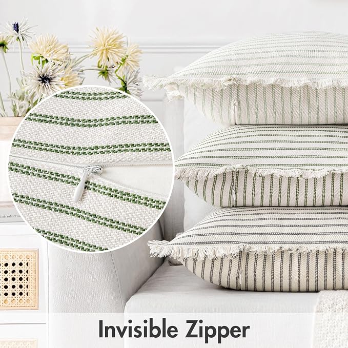 MIULEE Pack of 2 Olive Green Christmas Pillow Covers 18x18 Inch Striped - Image 3