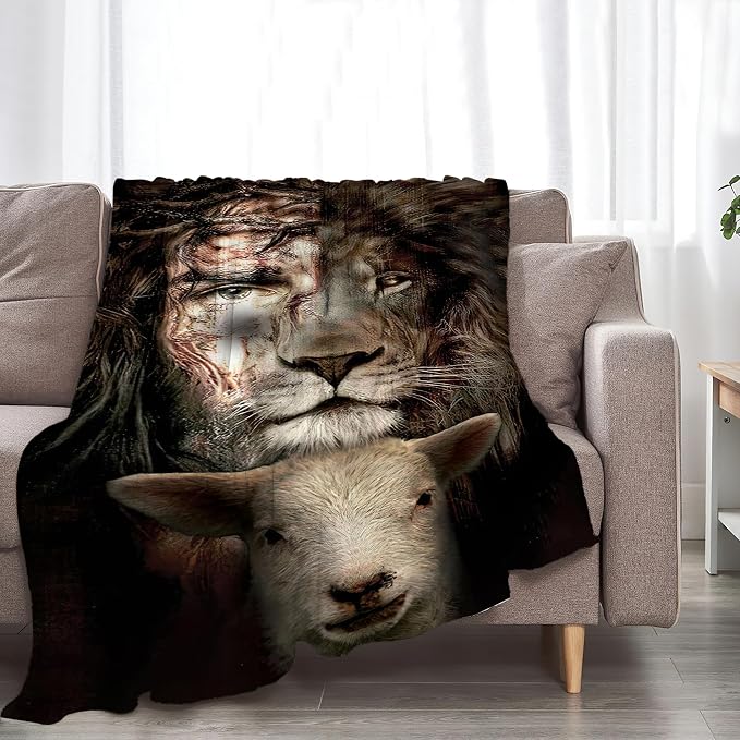 Christian Jesus Lion & Lamb Throw Blanket - Image 3