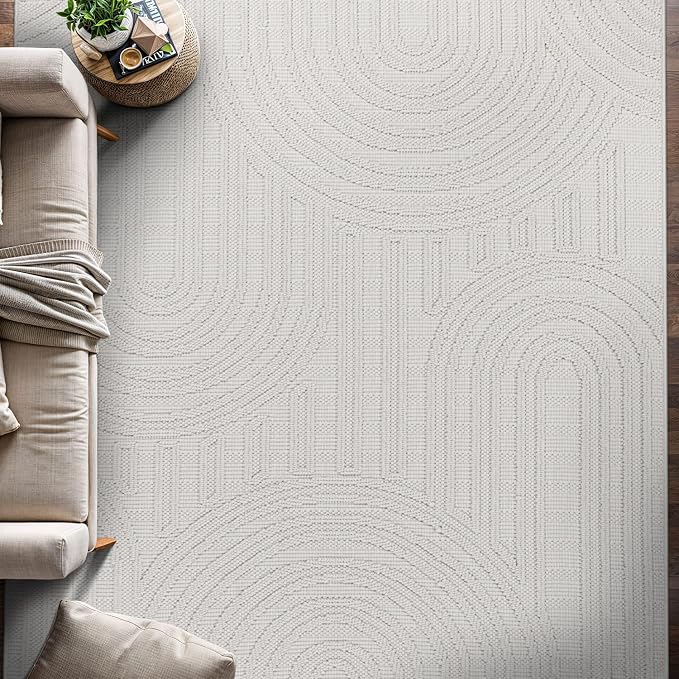 Beverly Rug Micro Loop Large Area Rug White 10x14 Modern Luxury Circle - Image 5