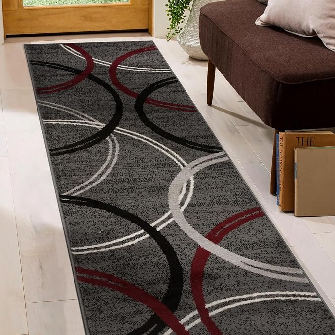 Rugshop Modern Wavy Circles Design Non-Shedding Runner Rug, Carpet - Image 7