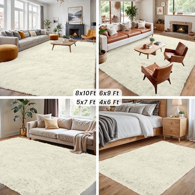 5x7 Area Rugs for Living Room Rug: Soft Fluffy Shag Cream White Rugs for Bedroom - Image 7