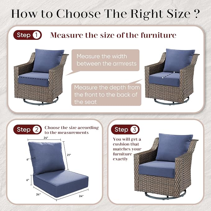 Luxury Outdoor Seat Cushion Set-24 x 24 x 6 Inch Outdoor Chair Cushions Set of 2 - Image 7