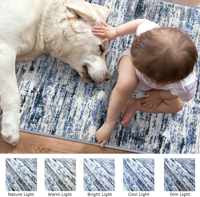 Modern Abstract 9x12 Large Machine Washable Living Room Rug Non-Slip Soft - Image 3