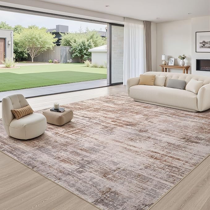 Area Rug for Living Room: 12x15 Washable Neutral Abstract Modern Soft Rugs Non - Image 2