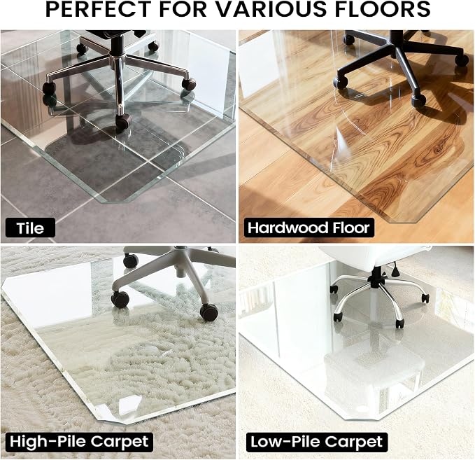Tempered Glass Chair Mat with Patented Beveled Edge, 46”x55” 1/5" Thick Office - Image 7