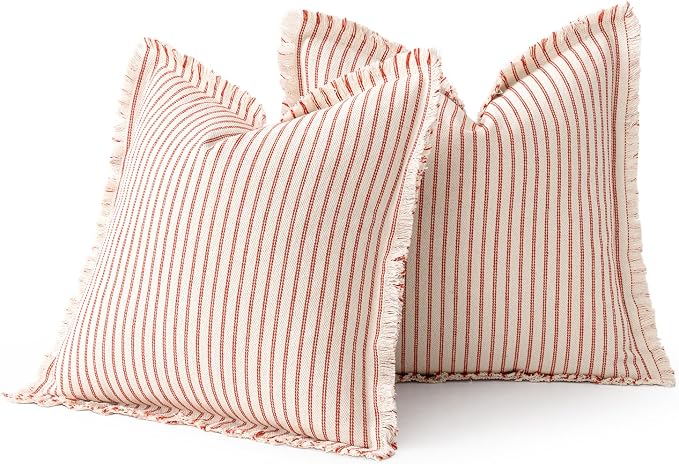 MIULEE Pack of 2 Christmas Red Pillow Covers 20x20 Inch Striped Farmhouse Couch - Image 9