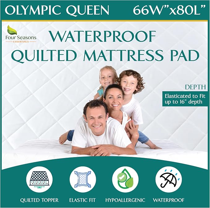 Olympic Queen Size Waterproof Mattress Pad by FourSeasonsEssentials