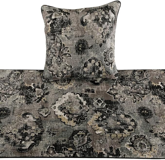 The HomeCentric Handmade Black & Grey Twin 53 x 18 inch Bed Runner - Image 2