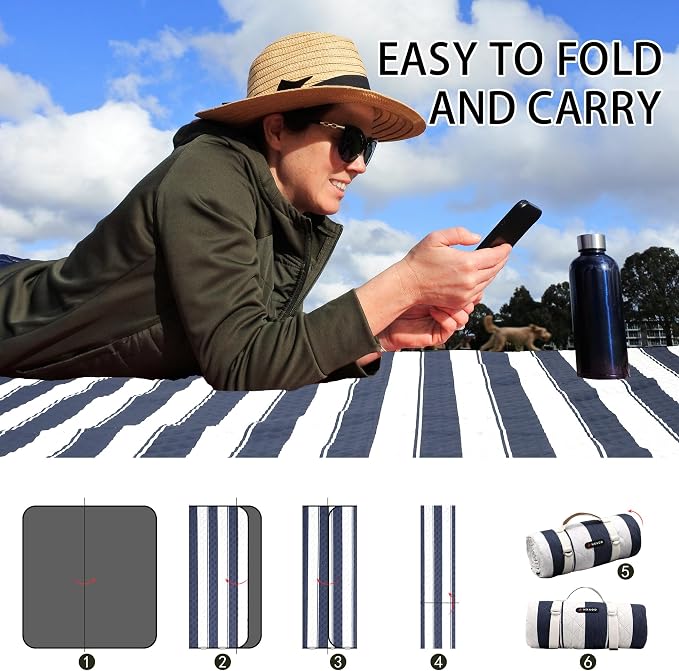 HX&OD Outdoor Picnic Blanket Extra Large, 80”x80” Waterproof Picnic Mat - Image 7
