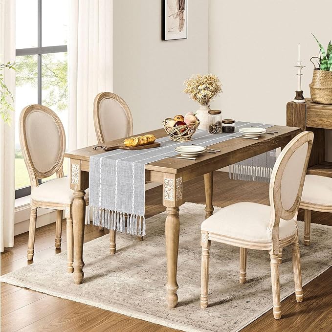 ZeeMart Farmhouse Braided Striped Table Runner, Rustic Grey Table Runners 48 - Image 3