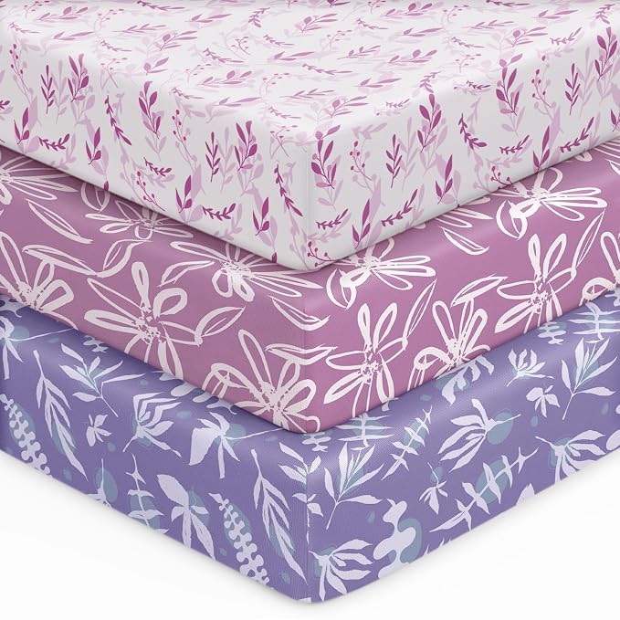 Baby Crib Sheets for Boys Girls, Breathable Soft Microfiber Baby Sheet Purple by Unnivoll
