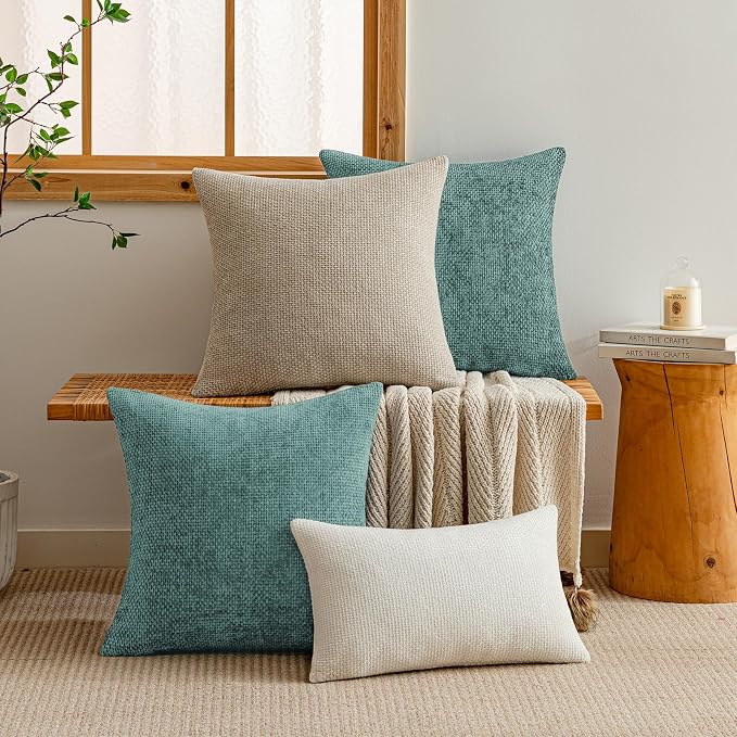 a moment Teal Chenille Throw Pillow Covers 20x20 Inch Pack of 2 Modern - Image 6