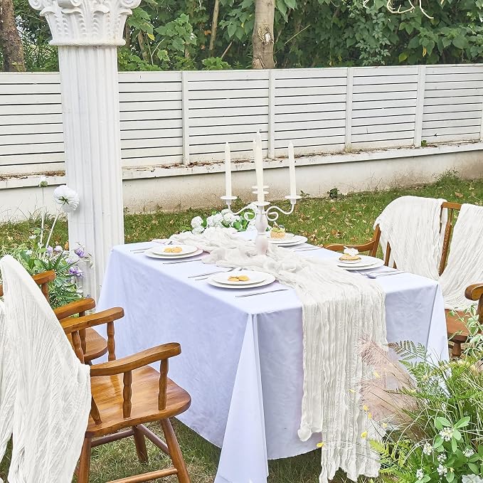 IVAPUPU 10 Pcs Cheesecloth Table Runner - 10ft Ivory White Boho Gauze Cheese - Image 5