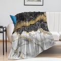 Modern Marble Blanket, Abstract Luxury Baroque Golden Black White Stone Veins by Unknown