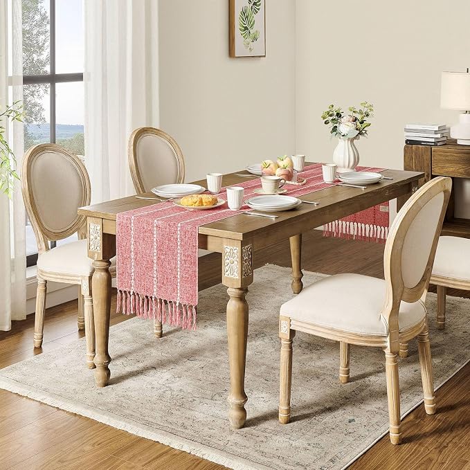 ZeeMart Farmhouse Braided Striped Table Runner, Rustic Red Table Runners 90 - Image 3