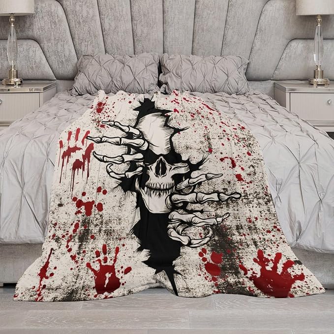 Horror Skull Throw Blanket, Halloween Day of The Dead Vintage Gothic Scary - Image 7