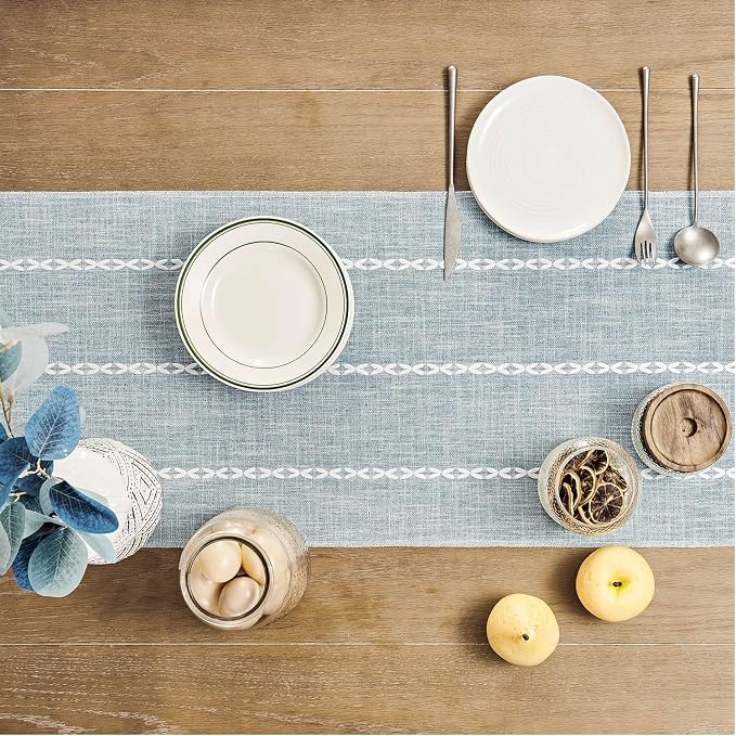 ZeeMart Farmhouse Braided Striped Table Runner, Rustic Blue Table Runners 60 - Image 4