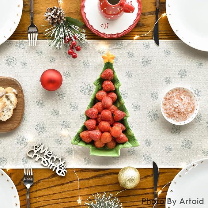 Artoid Mode Beige Pine Tree Snowflake Merry Christmas Table Runner, Seasonal - Image 4