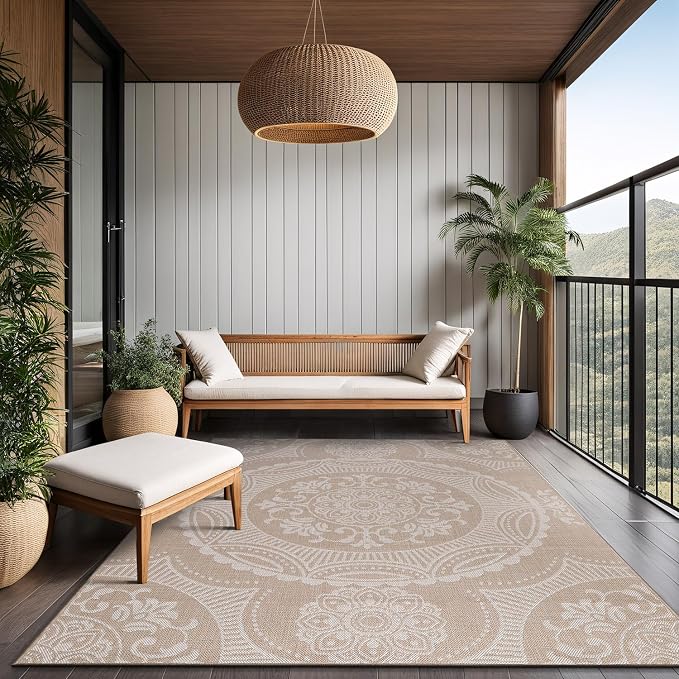 Medallion Outdoor Rug 5x7 Washable Outside Carpet - Image 8