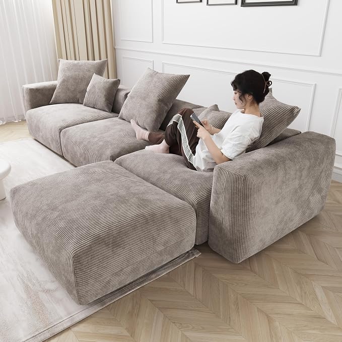 JACH Modern Sectional Couch Sofa, Corduroy Modular Sectional Couch - Image 6