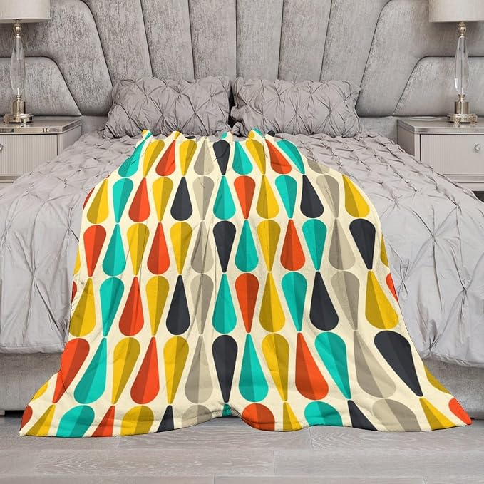 Mid Century Throw Blanket, Modern Drop Shape Retro Colors Boho Orange Teal - Image 7