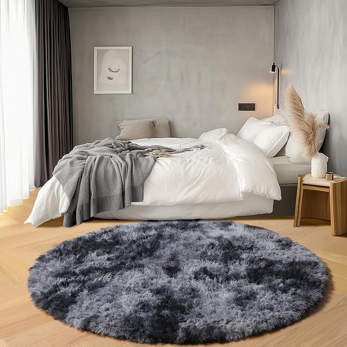 ONASAR Tie-Dyed Dark Grey Round Area Rug 4ft, Ultra Soft Bedroom Circle Rugs - Image 3