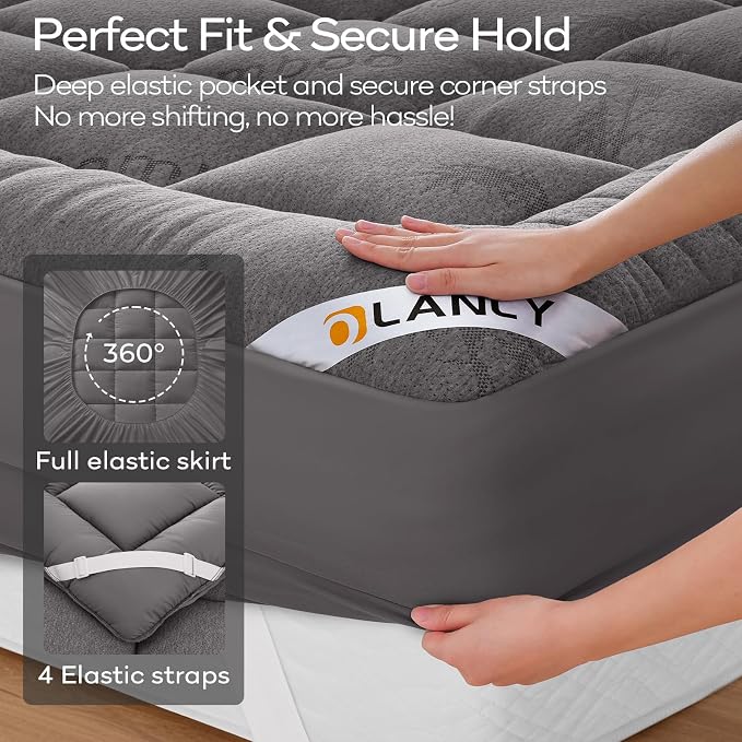 OLANLY Twin Mattress Topper – Viscose Made from Bamboo, Cooling Soft Twin - Image 4