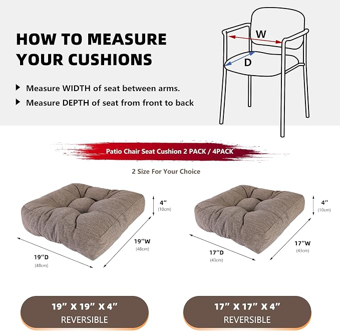 RACE LEAF Patio Chair Cushions 17x17 4 Pack, Heavy Duty Memory Foam Outdoor - Image 5