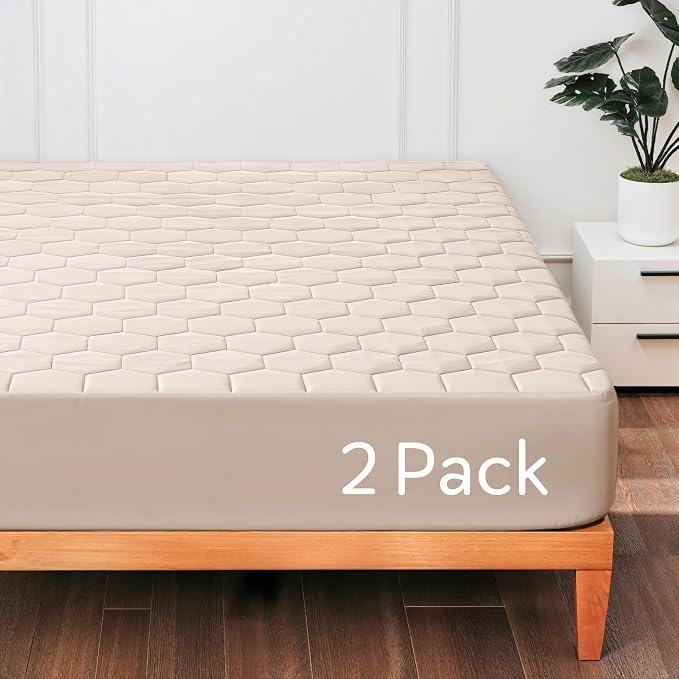 Hearth & Harbor 2 Pack King Size Quilted Fitted Mattress Pad Cover, 100% by HearthHarbor
