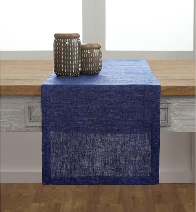 Solino Home Linen Chambray Navy Table Runner 120 Inches Long - Image 2