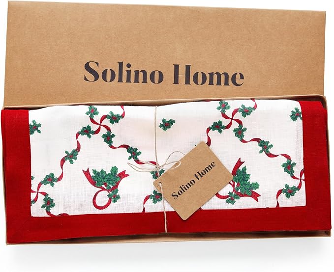 Solino Home 100% Pure Linen Christmas Table Runner 90 Inches Long - Image 5