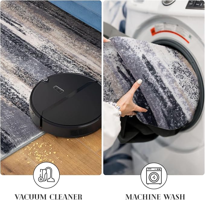 Modern Abstract Runner Rug 14' x 2'7'', 0.32 Inch Thick, Machine Washable - Image 6