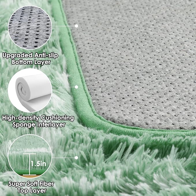 ONASAR Rugs for Living Room Bedroom, 5x8 Washable Fluffy Sage Green and White - Image 3