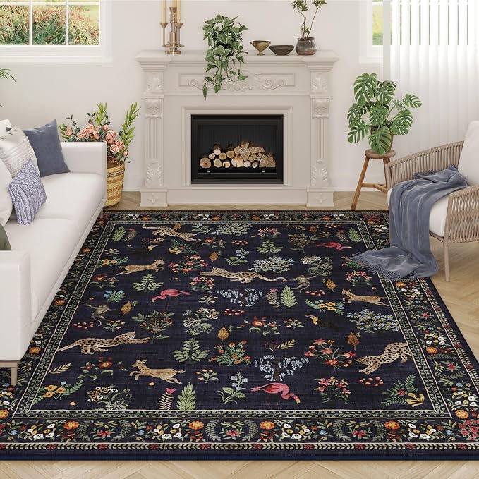 Rugcomf Living Room Rug 5x7 Rug Machine Washable Boho Area Rug Non Slip Floral by Rugcomf