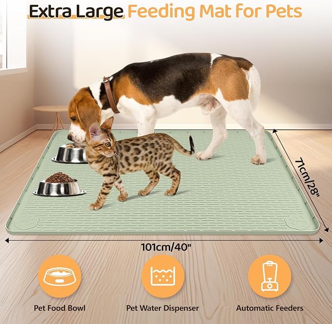 Dog Food Mat, Extra Large 40" x 28" Silicone Pet Feeding Mat - Image 2