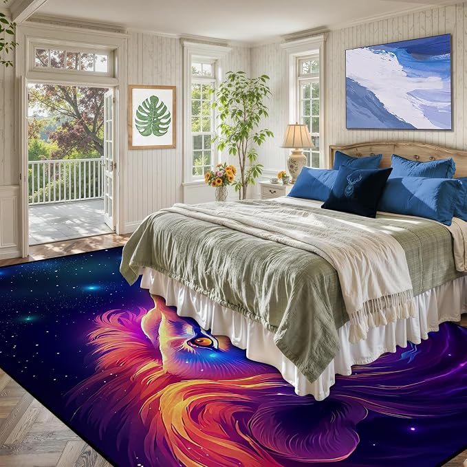 6' x 9' Galaxy Lion Rug Large 3D Fierce Lions Space Area Rugs - Image 4
