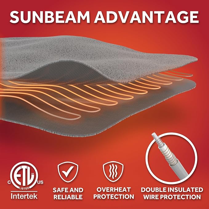 Sunbeam Printed Royal Sherpa Foot Pocket Heated Throw Electric Blanket - Image 6