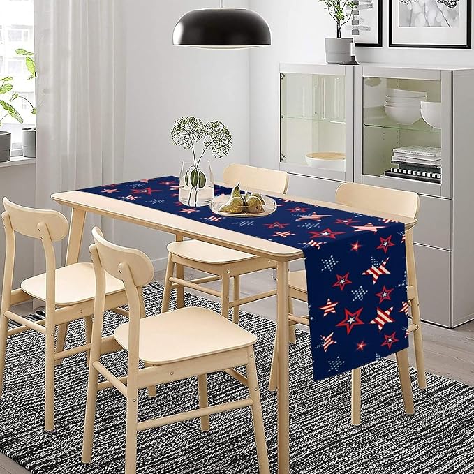 4th of July Patriotic Table Runner, Memorial Day Independence Day Freedom Stars - Image 2