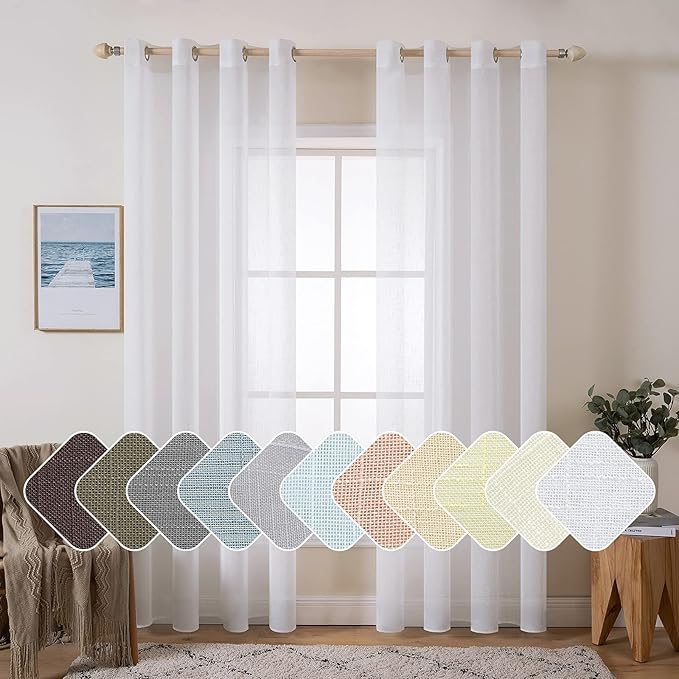MIULEE 2 Panels 84 Inch Farmhouse Linen Sheer Window Curtains by MIULEE