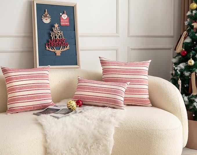 Christmas Pillow Covers, Boho Textured Red Pillow Case, Pillow Covers 18 x 18 - Image 7