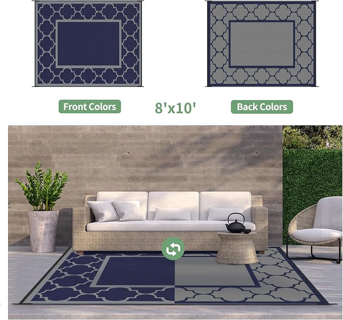 GENIMO Outdoor Rug 8' x 10' Patio Waterproof, Foldable Reversible Plastic Straw - Image 6
