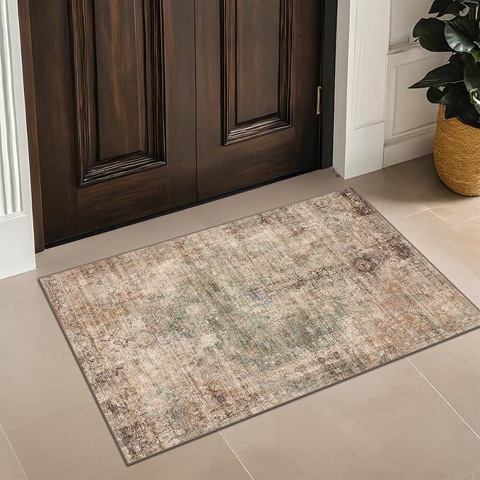 Green Brown 2x3 Washable Small Throw Rug - Image 3
