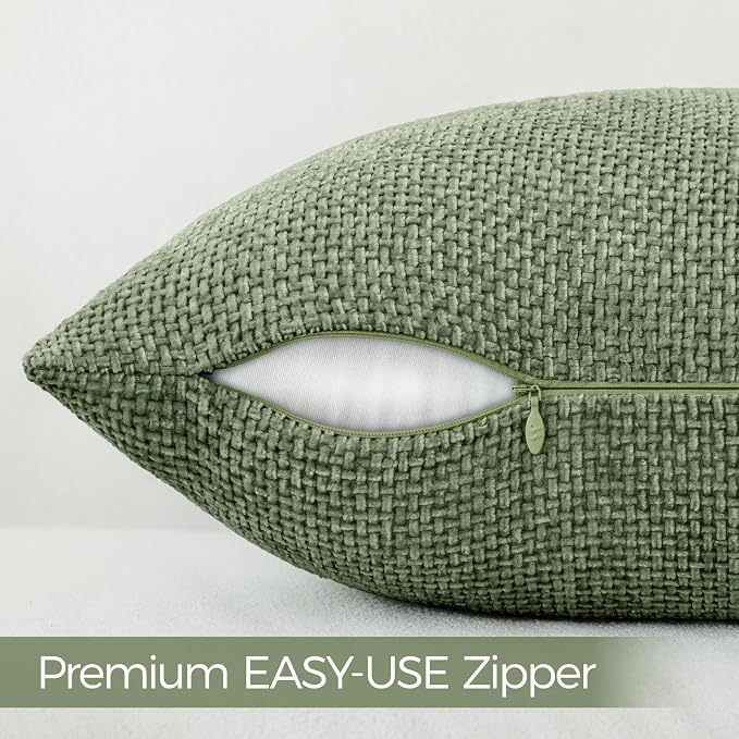 a moment Moss Green Chenille Throw Pillow Covers 18x18 Inch Pack of 2 Modern - Image 3
