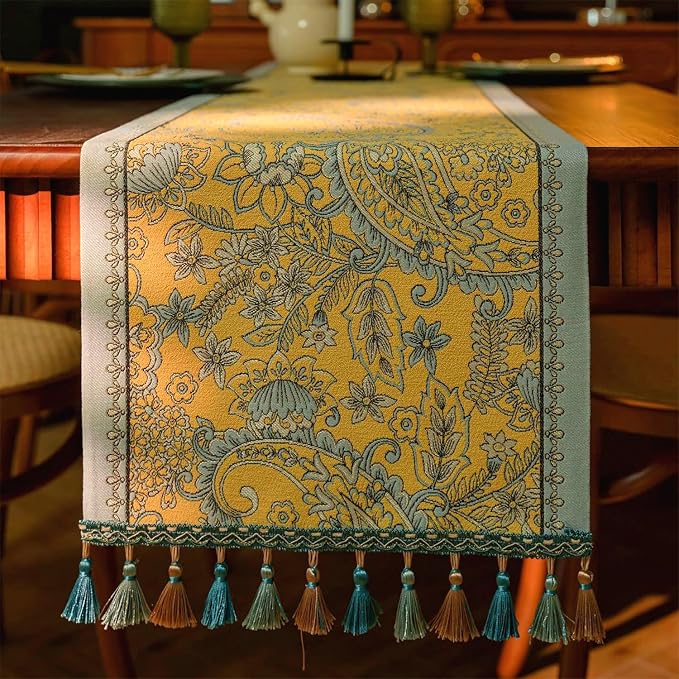 13×72 Inch Table Runner, Retro-Luxury Tassels Series by Unknown