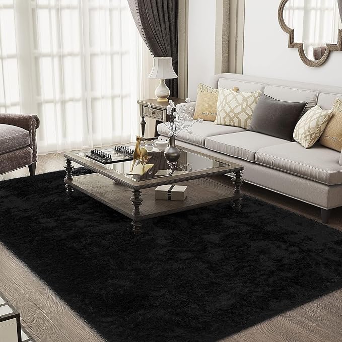 Ophanie 5x8 Rugs for Living Room, Charcoal Black, Large Fluffy Fuzzy Plush Shag - Image 2