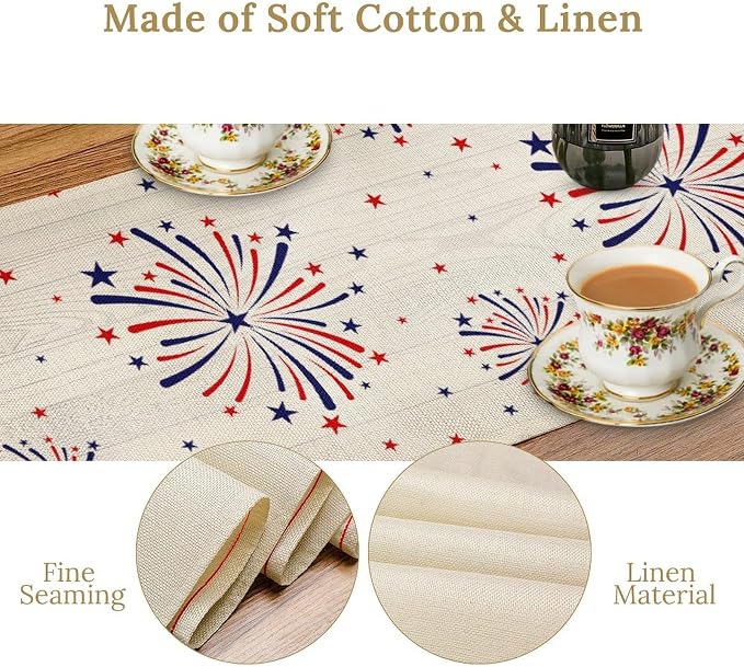 Fireworks Table Runner, 4th of July Patriotic Memorial Day American - Image 4