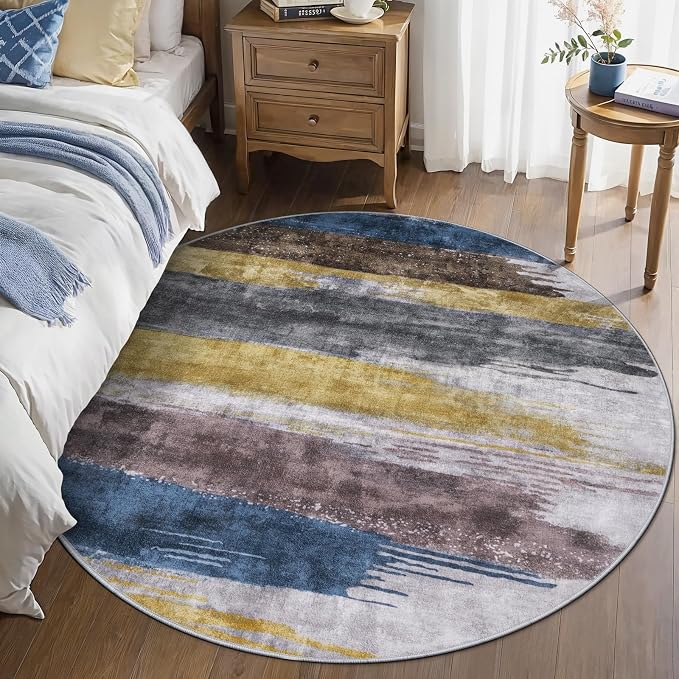 Ciicool 5ft Round Washable Rug, Modern Abstract Circle Rugs, Non-Slip Thin - Image 2