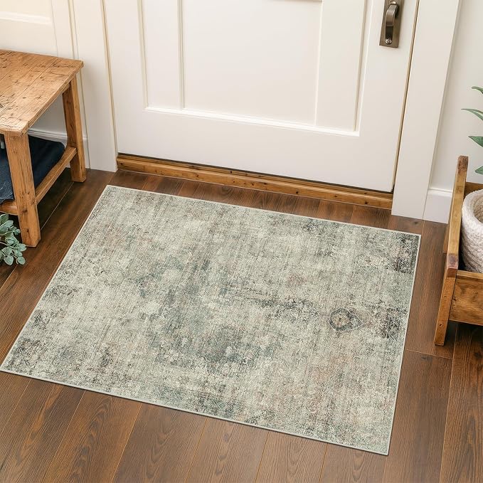 Moss 2x3 Washable Entryway Rug, Medallion Abstract Throw Rugs by HazoHaus